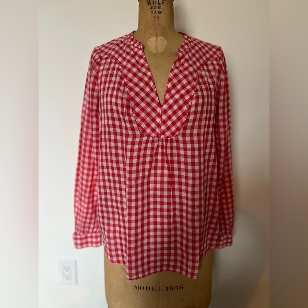Anthropologie Holding Horses Red Checkered Women's light weight blouse size 4